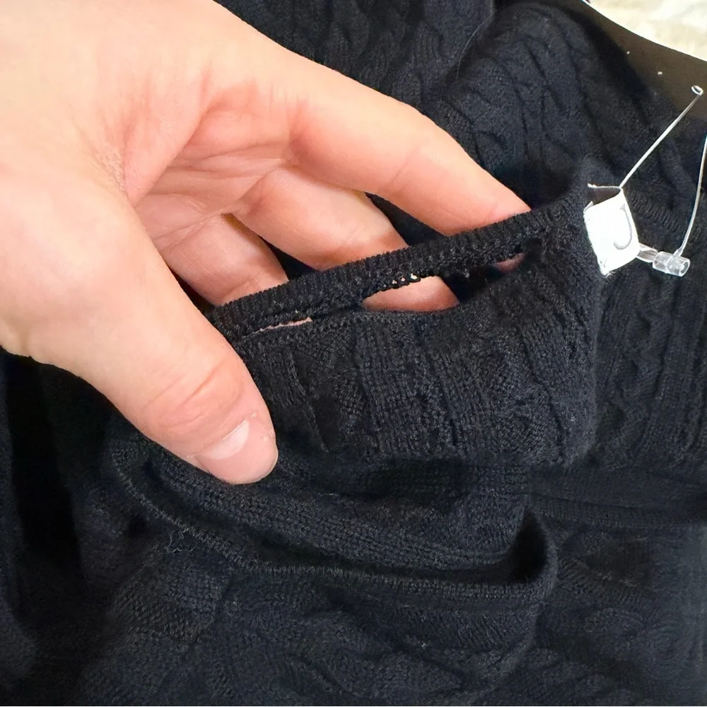 J crew Cable-knit wide V-neck sweater in merino wool black